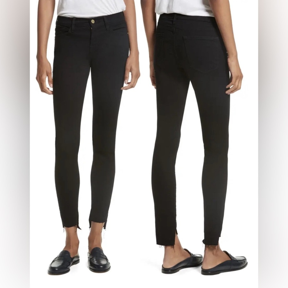 FRAME le skinny de jeanne mid rise jean with raw stagger hem